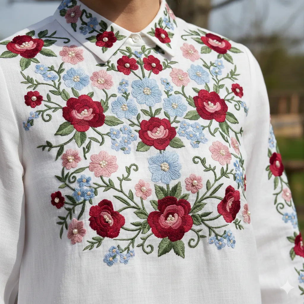 Floral embroidery on blouse