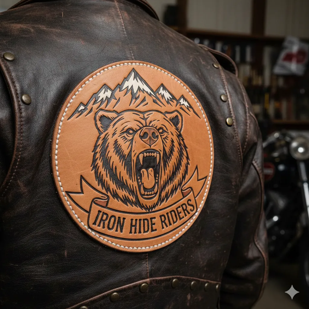 Custom patch design on leather jacket